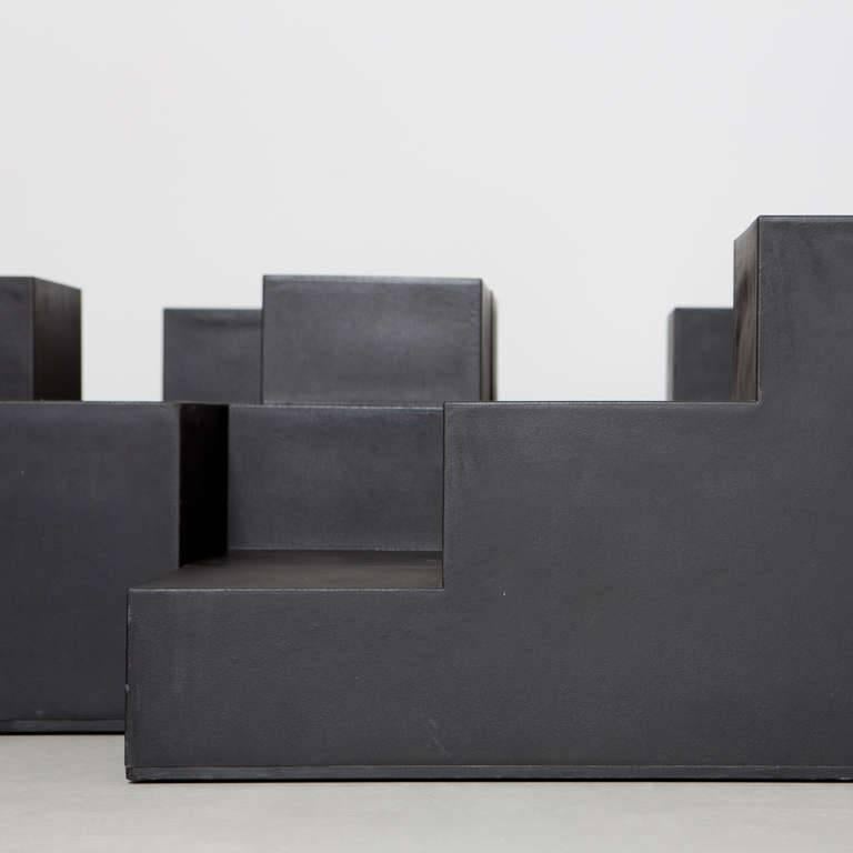 Set of 14 seating or table elements by Mario Bellini. 
As they are made of duraplum plastic, they can be used both as a seat and table. They resemble oversized children's building blocks. Signed with manufacturer's marks to underside, with one of