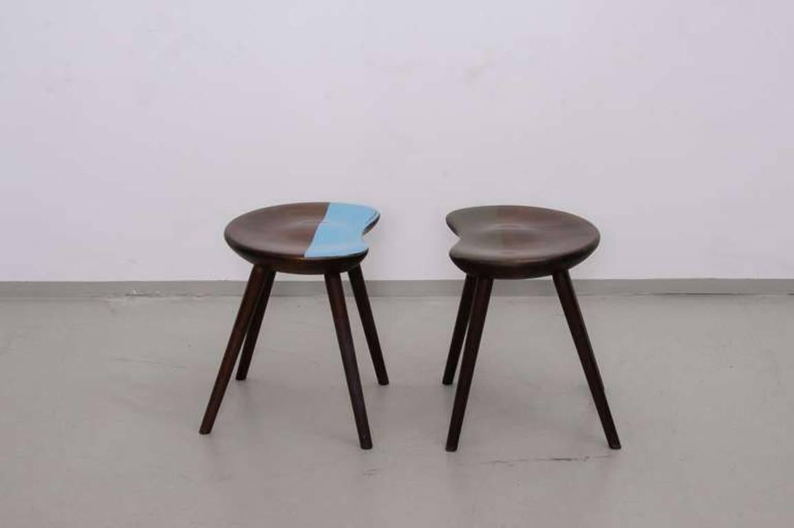 Mid-Century Modern Pair of Wooden Mainz Stools by Markus Friedrich Staab