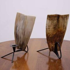 Mid-Century Modern Brass & Horn Candlestick Holders by Carl Auböck