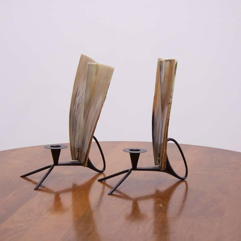 Mid-Century Modern Pair of Carl Aubock Candlestick Hornscreens For Sale