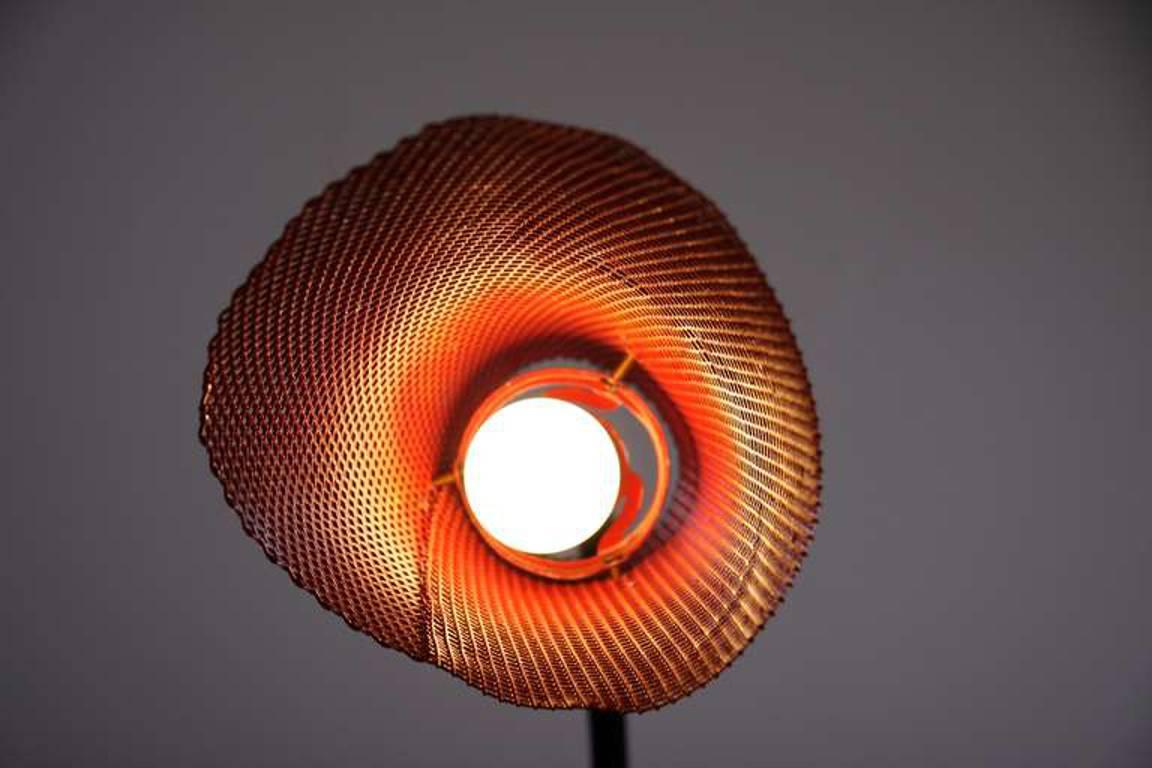 French Wire Floor Lamp with Red Perforated Metal Shade, 1950s In Excellent Condition In Berlin, DE