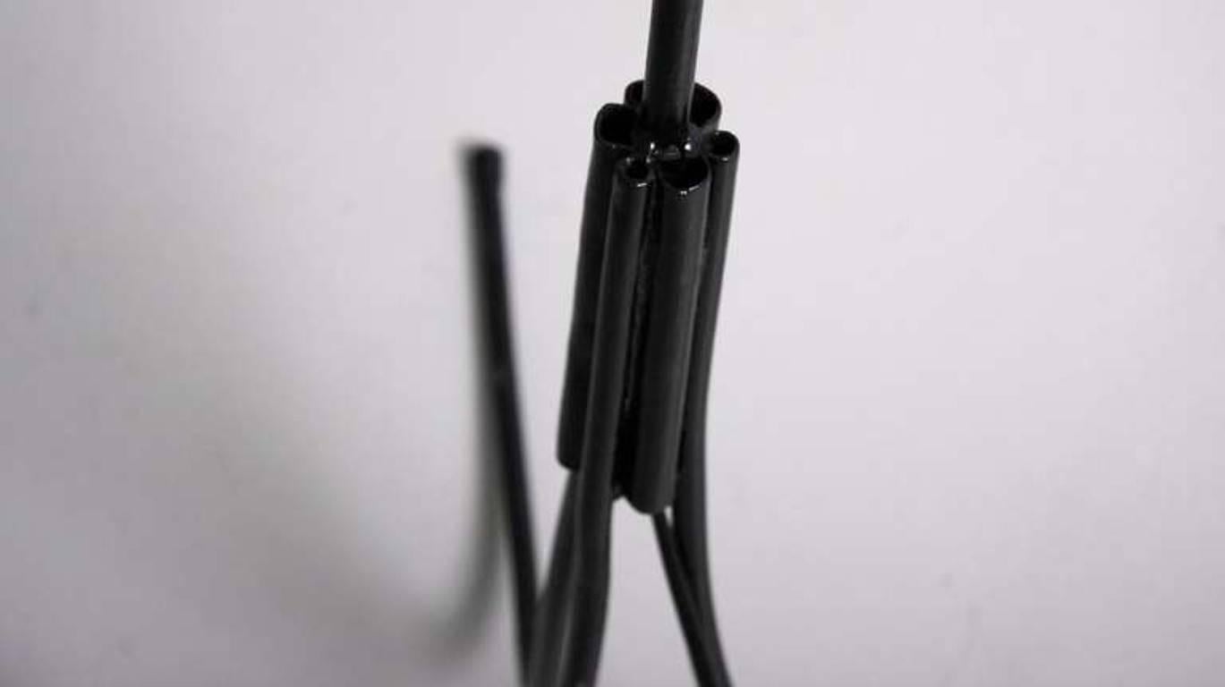 Mid-20th Century French Wire Floor Lamp with Red Perforated Metal Shade, 1950s