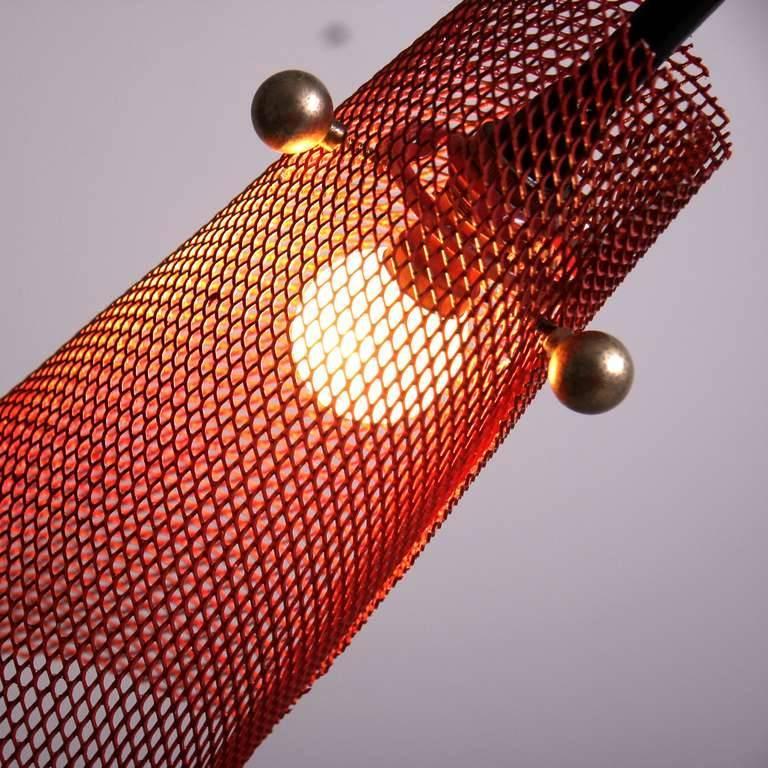 French Wire Floor Lamp with Red Perforated Metal Shade, 1950s at 1stDibs