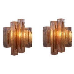 Pair of Cubic Glass Wall Sconces in the style of Poliarte, Italy, 1960s