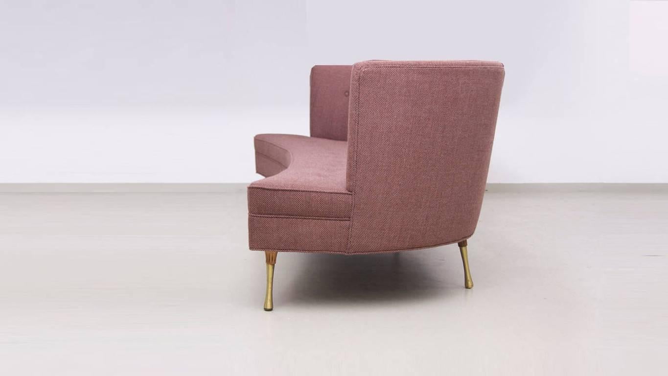 Brass Curved Sofa by Kipp Stewart for Directional in Kvadrat Fabric