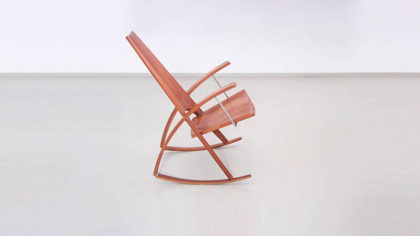 Mid-Century Modern Studio Rocking Chair by Leon Mayer in Solid Walnut