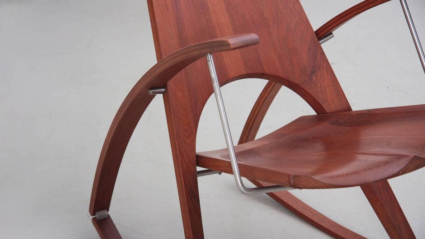 Studio Rocking Chair by Leon Mayer in Solid Walnut In Excellent Condition In Berlin, DE