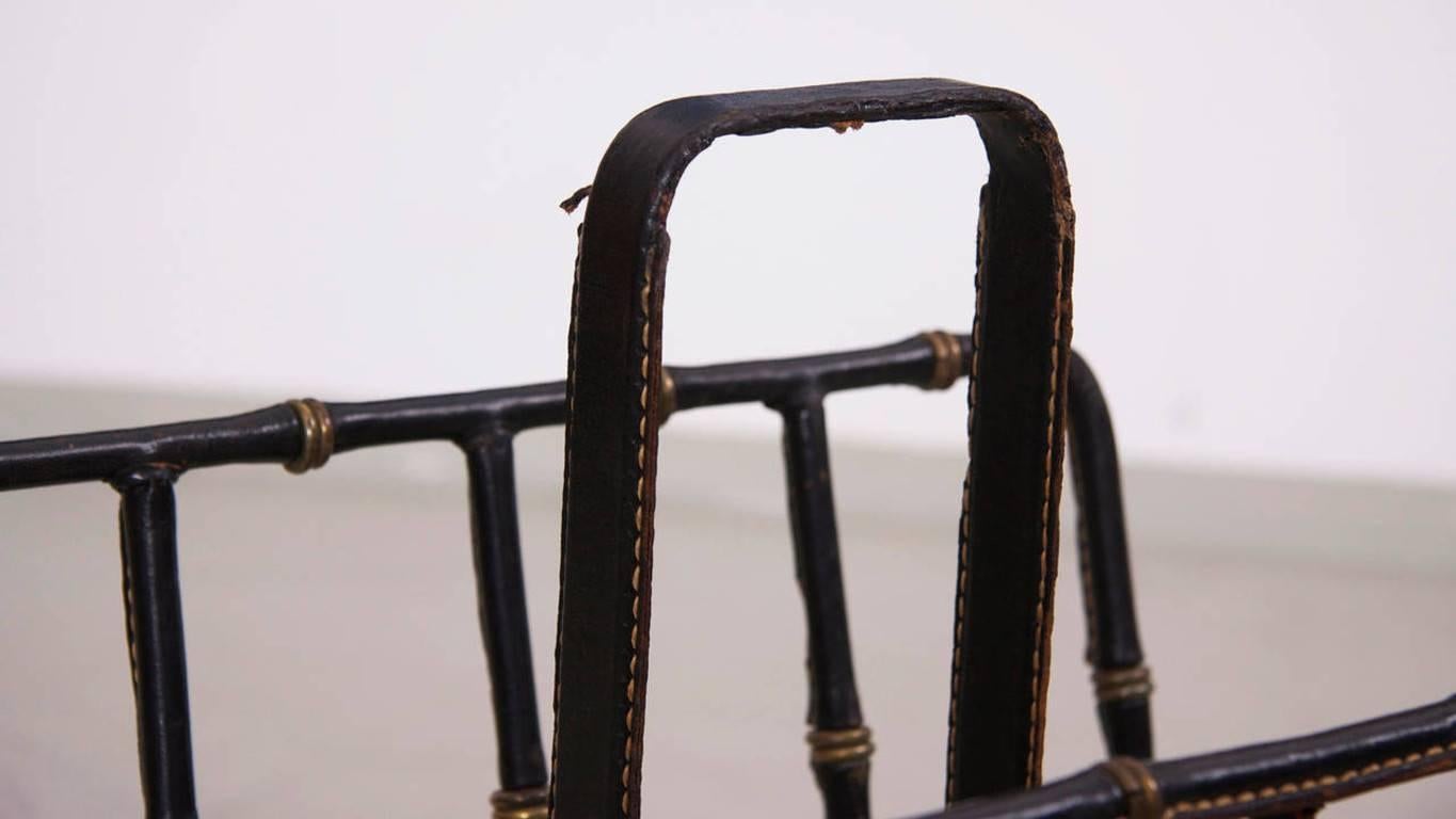 Jacques Adnet Iron and Leather Magazine Rack In Good Condition In Berlin, DE