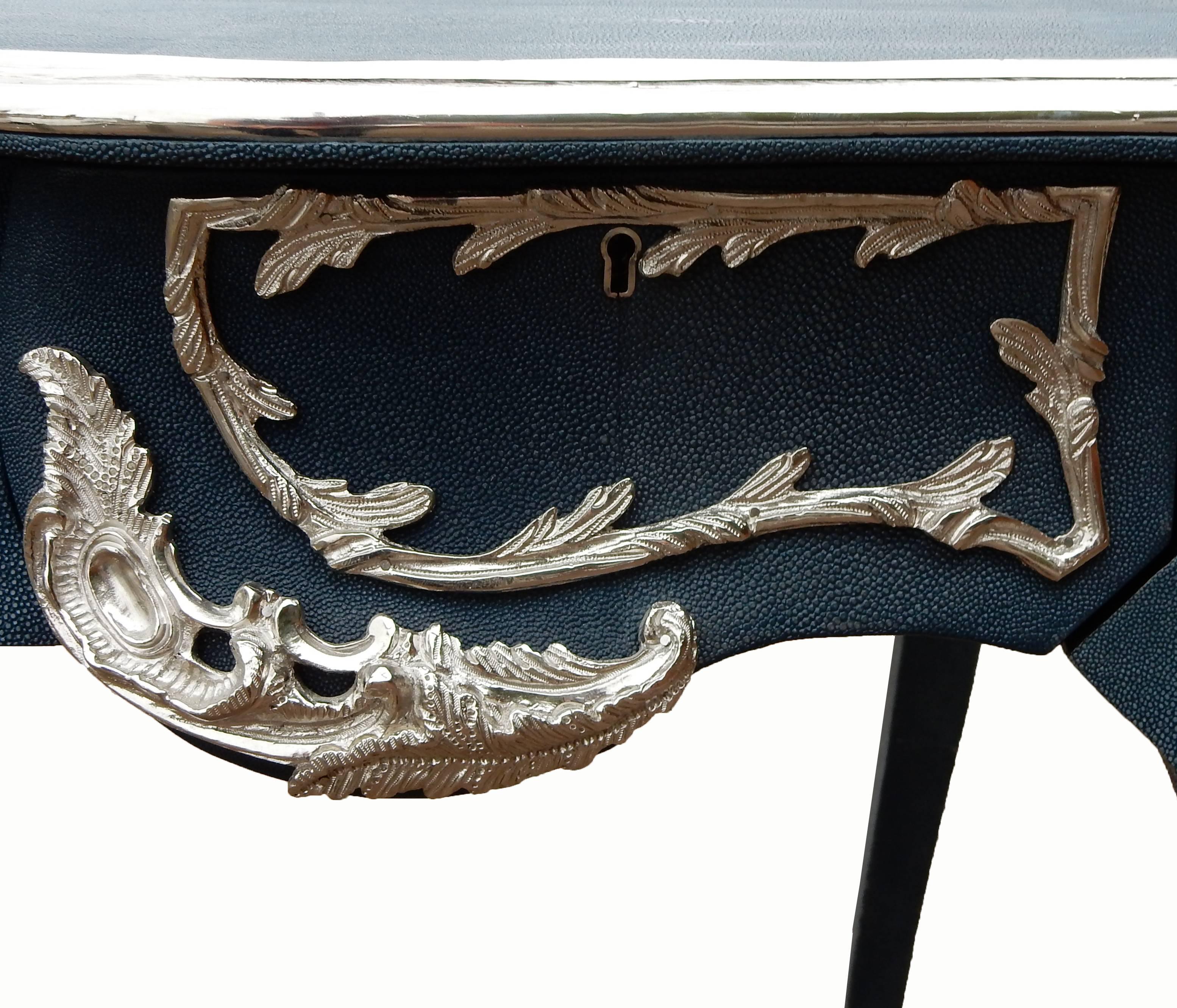 Louis XV Style Shagreen and Nickel Plated Bureau Plat 1