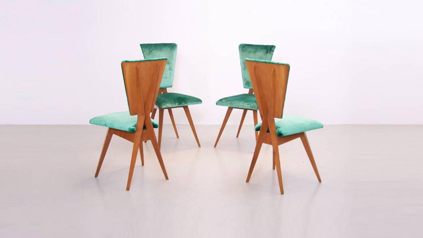 Velvet Pair of 1940s Italian Side Chairs