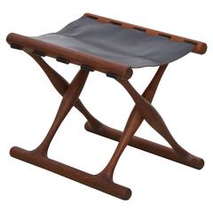 Signed "Guldhoj" Teak and Leather Folding Stool by Poul Hundevad for Vamdrup 9