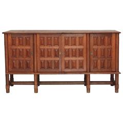 Jacques Adnet Credenza in Solid Oak for "La Compagnie des Arts, " circa 1946