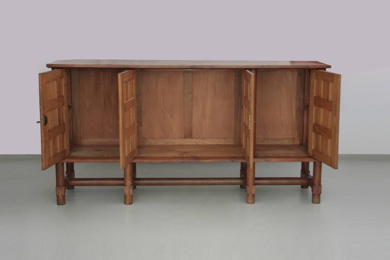 Neoclassical Jacques Adnet Credenza in Solid Oak for 