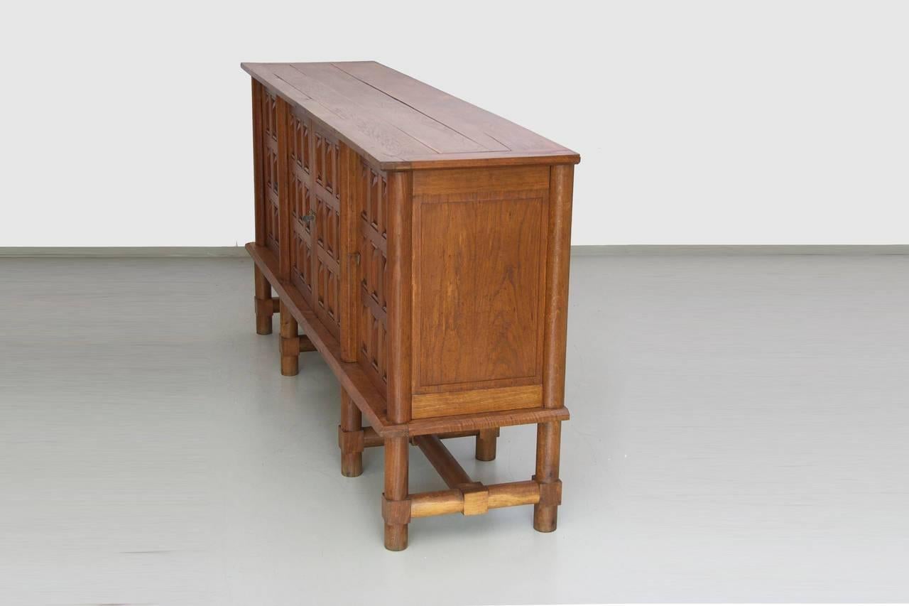 Mid-20th Century Jacques Adnet Credenza in Solid Oak for 