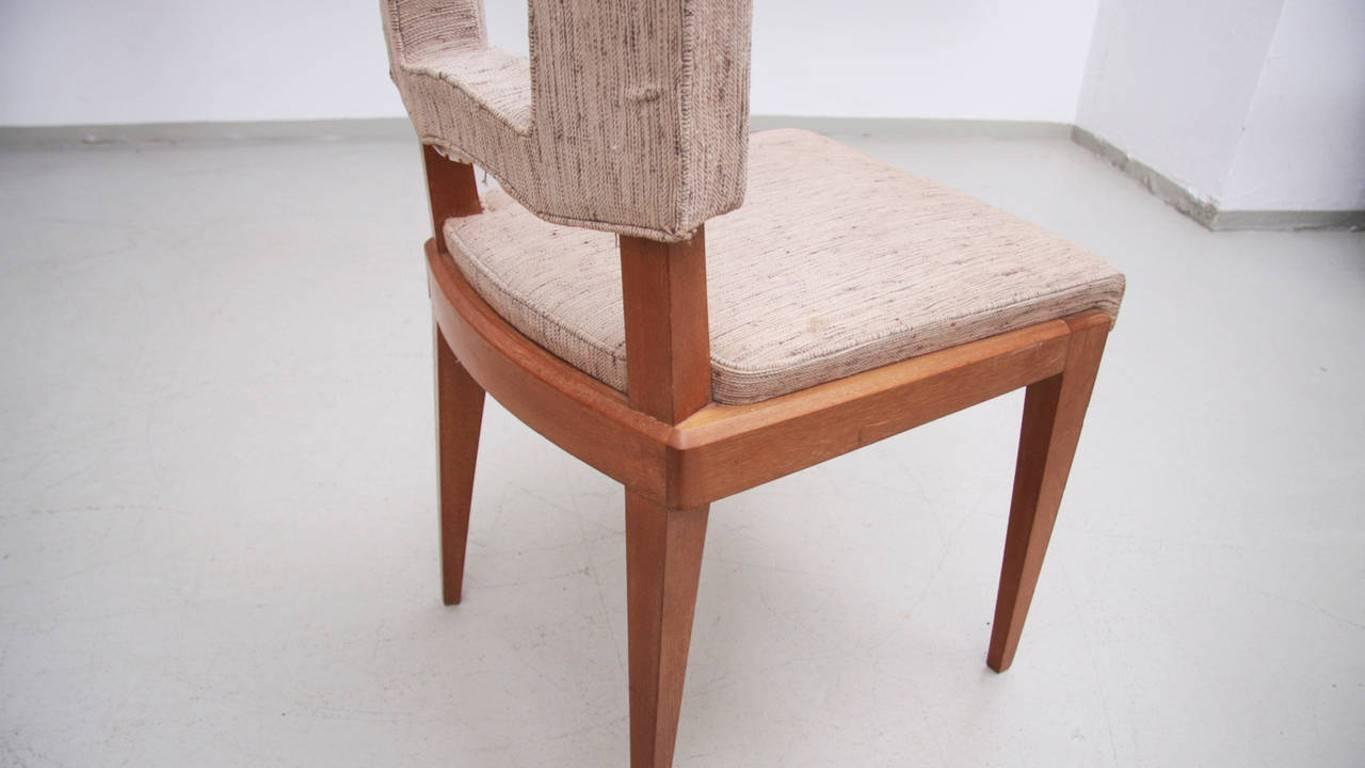 Set of Eight French Art Deco Solid Oak Dining Chairs 4