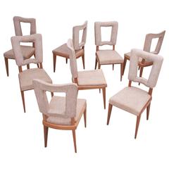Set of Eight French Art Deco Solid Oak Dining Chairs