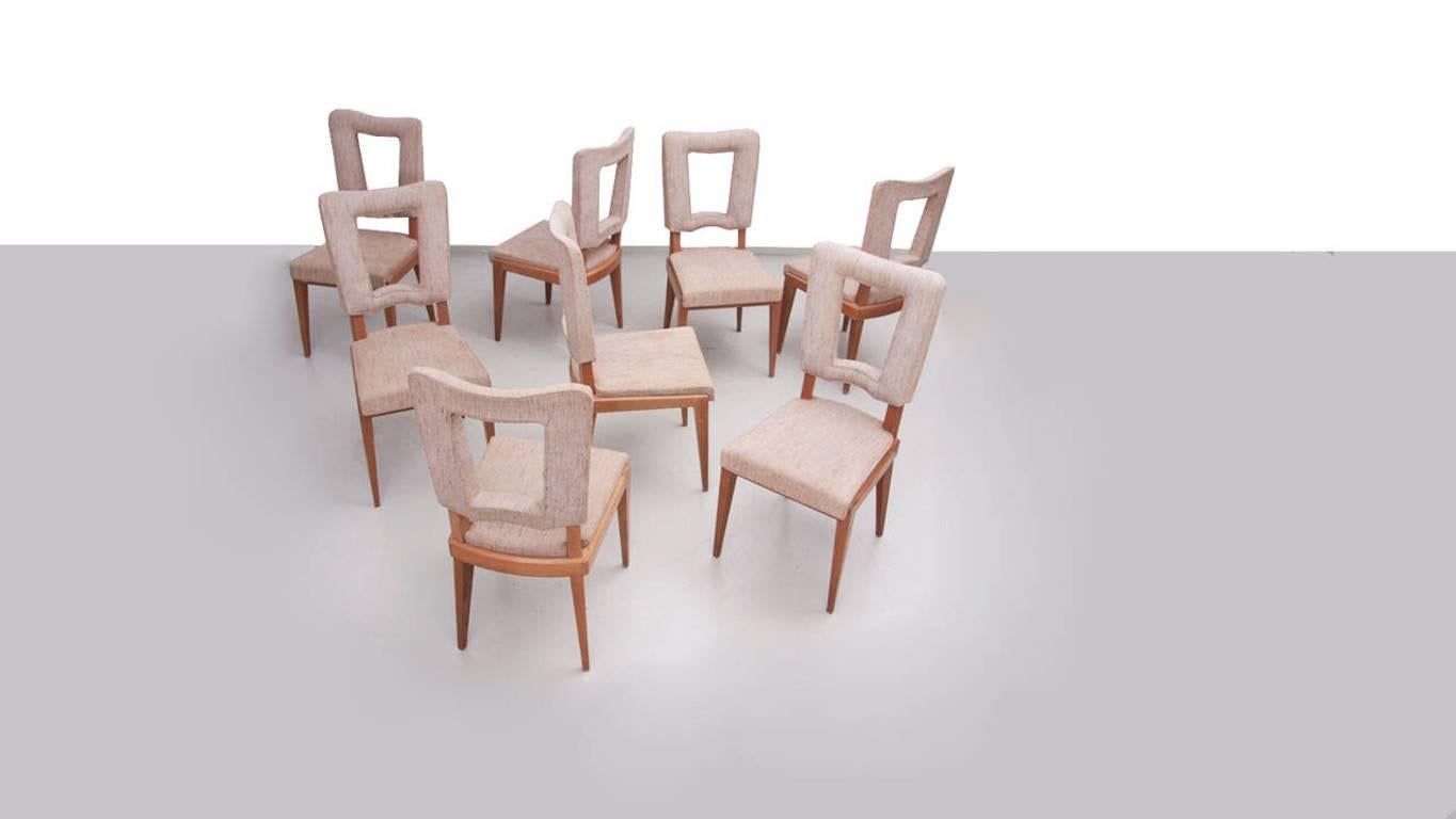 Set of Eight French Art Deco Solid Oak Dining Chairs In Fair Condition In Berlin, DE