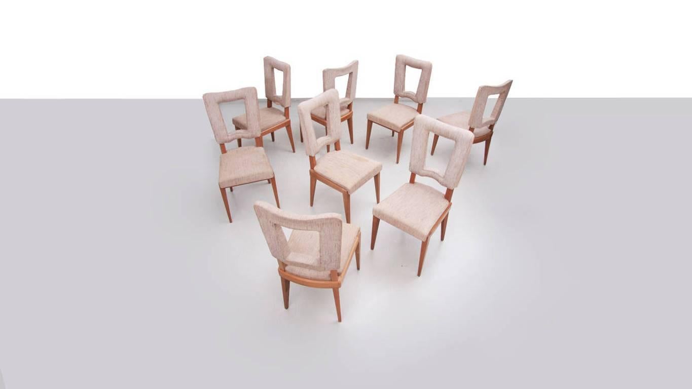 Mid-20th Century Set of Eight French Art Deco Solid Oak Dining Chairs