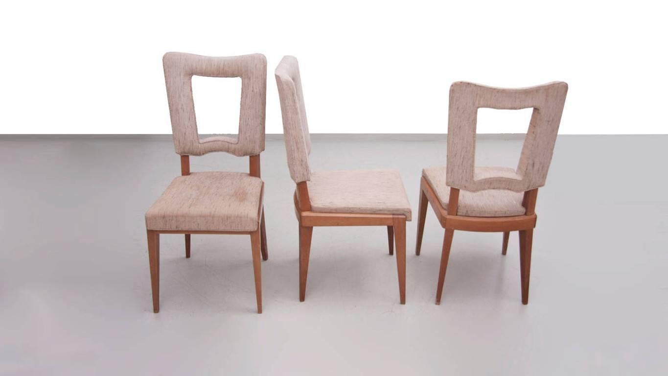 Set of Eight French Art Deco Solid Oak Dining Chairs 1
