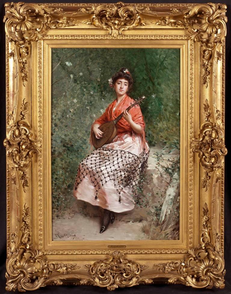 ‘The Beautiful Bandurria Player’ by Raimundo de Madrazo y Garreta (1841-1920).

Oil on canvas, signed lower left, in the original swept gilt frame.

Sight size: H 31.5 in / 80 cm, W 21 in / 54 cm.

Provenance:
Private Collection Chateau C.