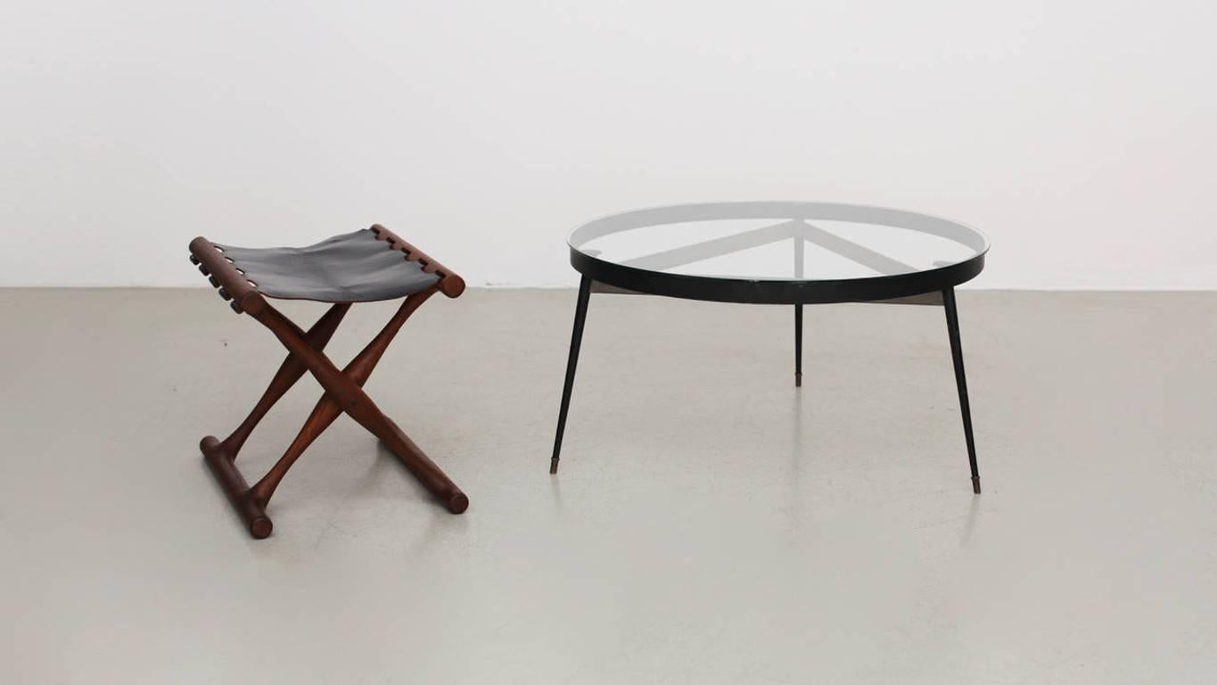 Mid-20th Century French 1950s Round Tripod Table with Glass Top