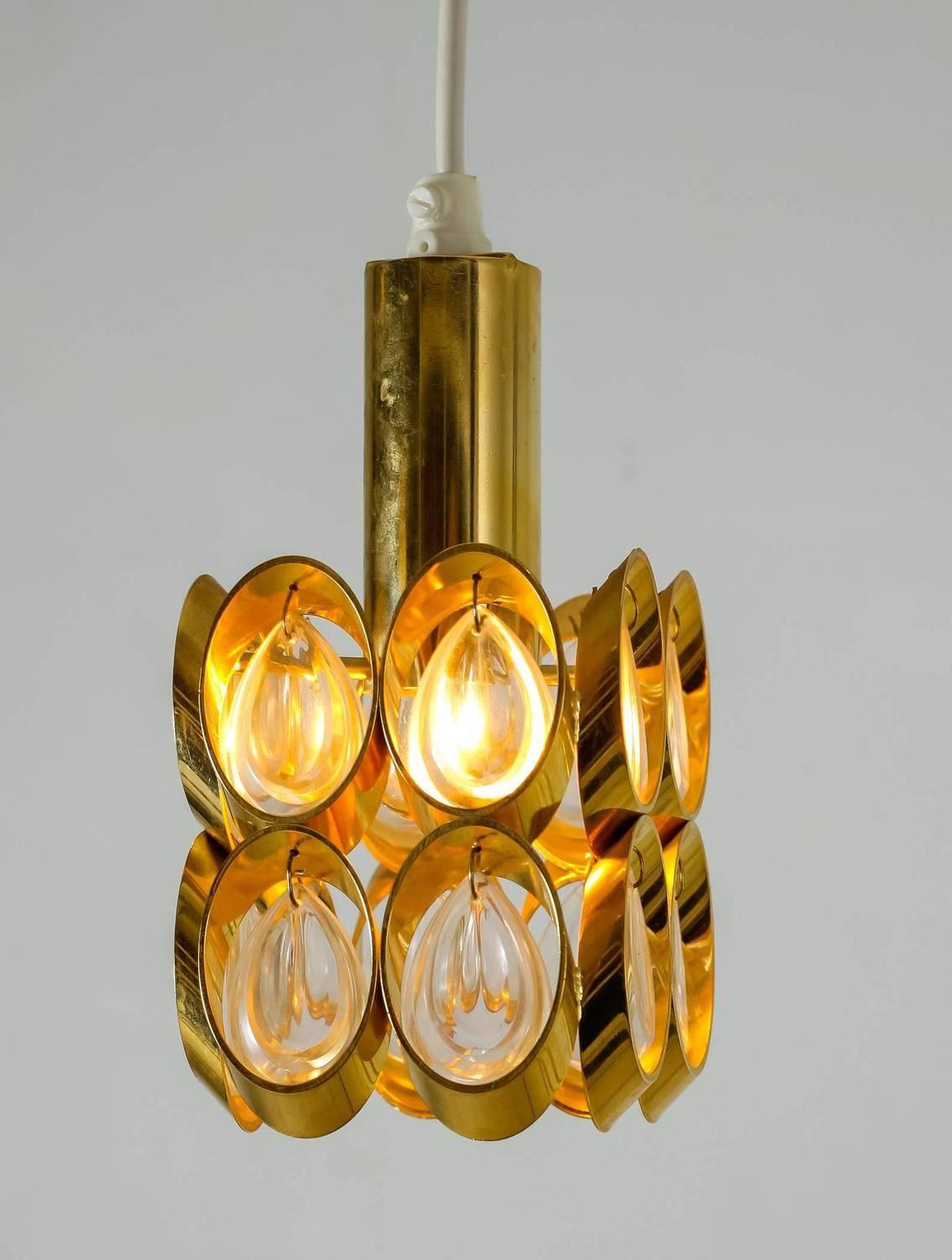 Mid-Century Modern Pair of Brass and Glass Pendants, Austria, 1950s-1960s For Sale