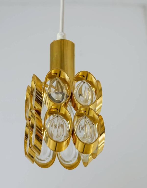 Austrian Pair of Brass and Glass Pendants, Austria, 1950s-1960s For Sale