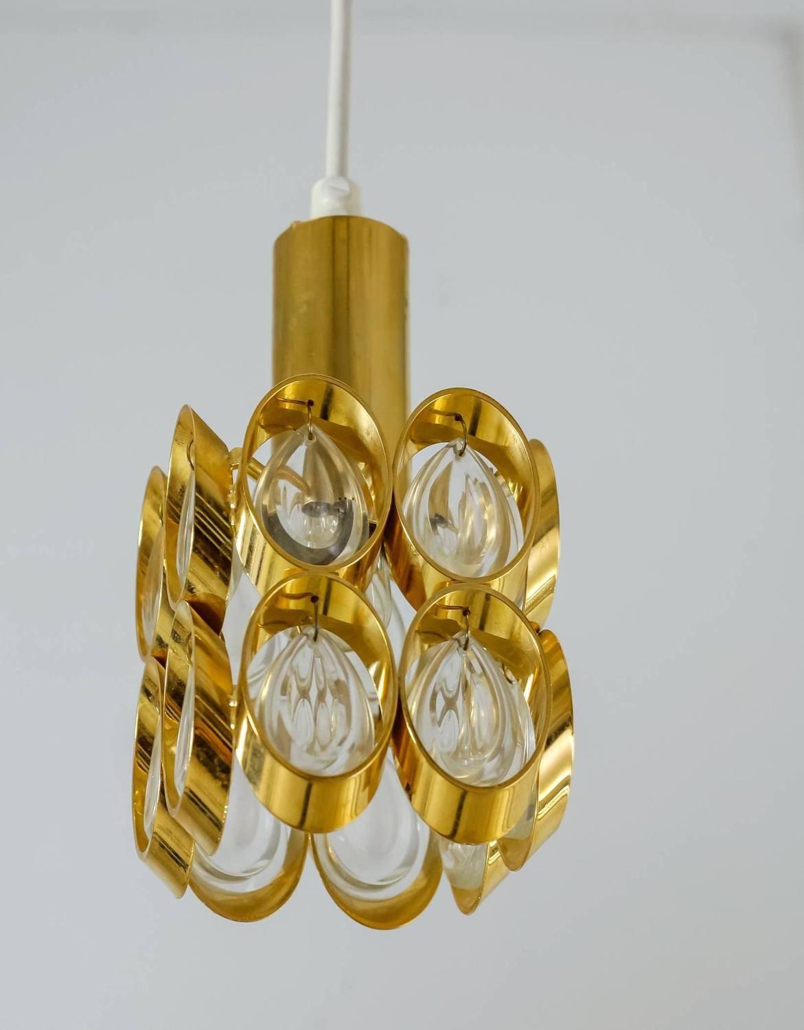 Austrian Pair of Brass and Glass Pendants, Austria, 1950s-1960s For Sale