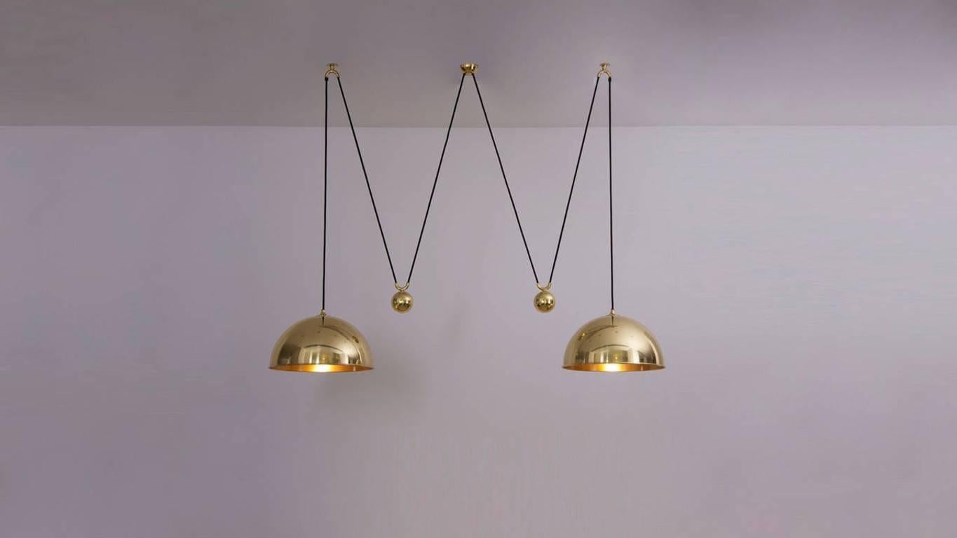 Mid-Century Modern Florian Schulz Double Posa Pendant Lamp with Side Counter Weights