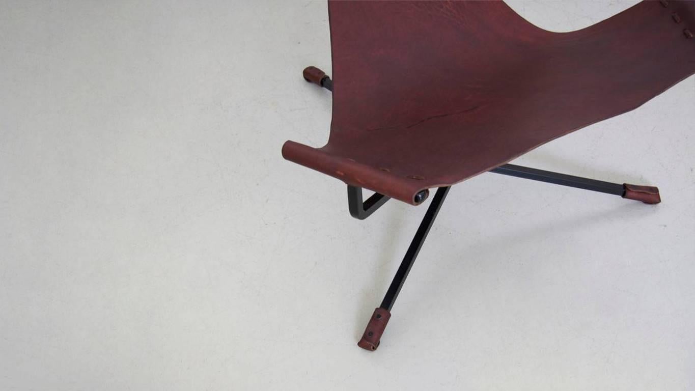 Pair of Dan Wenger Lotus Chair in Leather and Metal 1