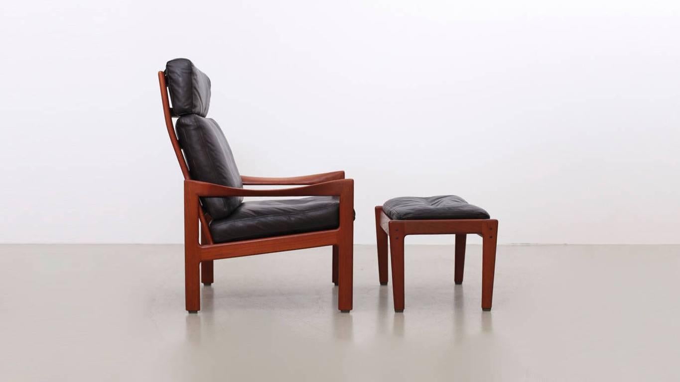 Danish Illum Wikkelsø Teak Highback Lounge Chair and Ottoman