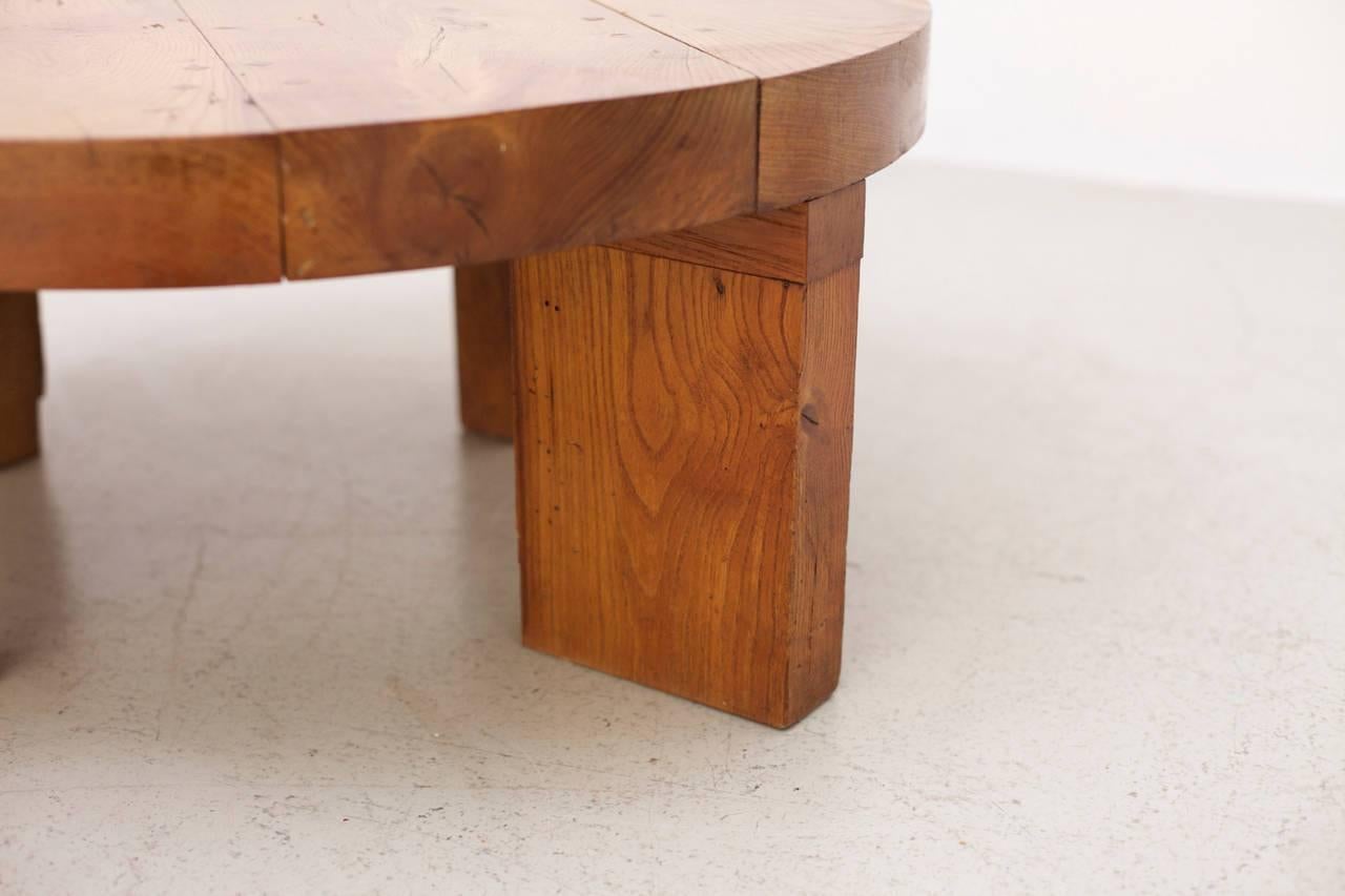1960s Gaubert solid elm coffee table with beautiful details in very good condition.