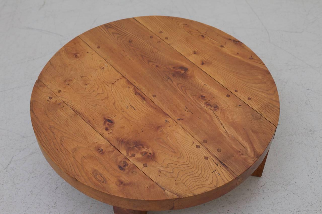 French Rare Solid Alain Gaubert Coffee Table in Elmwood