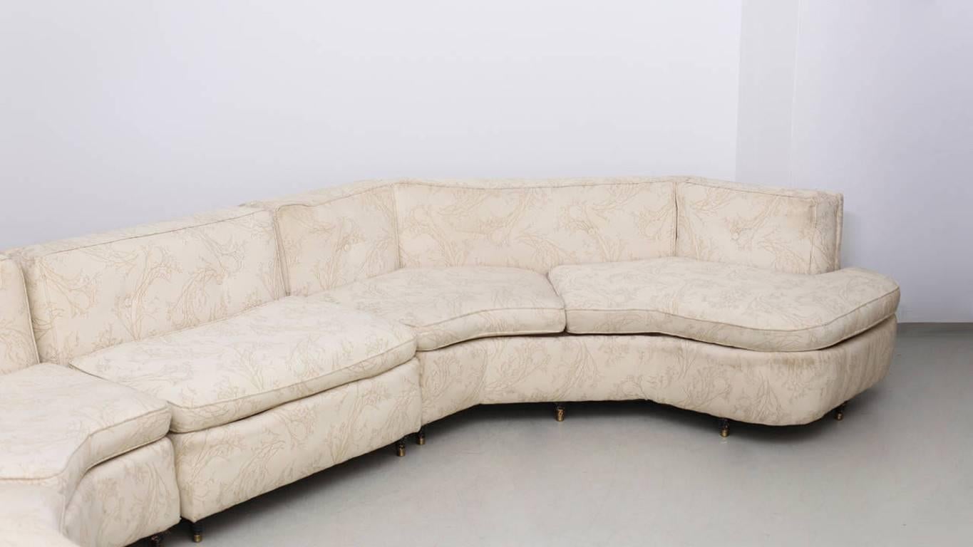Rare Harvey Probber curved Sectional Sofa with brass and wood legs. Very unique brass feet details.
This set can be reupholstered in leather or fabric in our in house atelier. Please check for quotes.