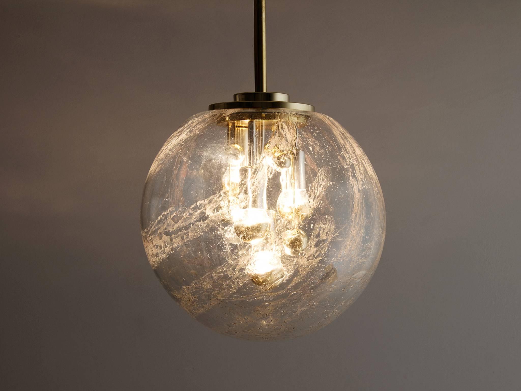 Mid-Century Modern Large Pendant in Brass and Glass