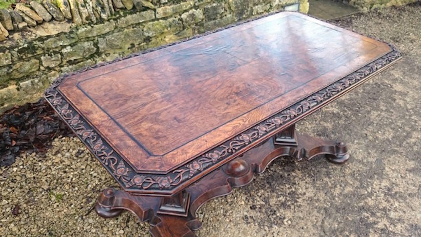 British Unusually Fine Gothic Ash Antique Library Table