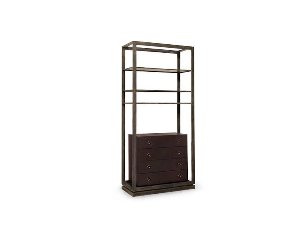 Brabbu European Modern Hoplon Brass, Faux-Leather Bookcase Four-a Cabinet In Excellent Condition For Sale In Sydney, NSW