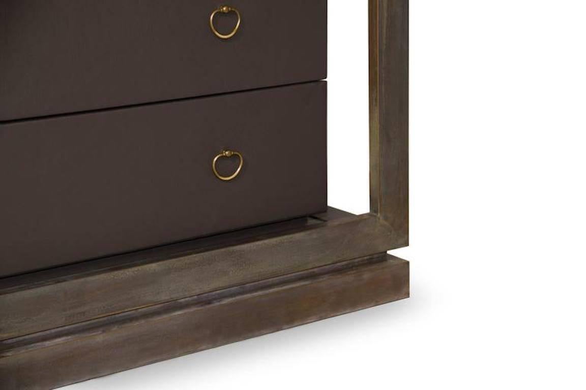 Brabbu European Modern Hoplon Brass, Faux-Leather Bookcase Four-a Cabinet For Sale 1