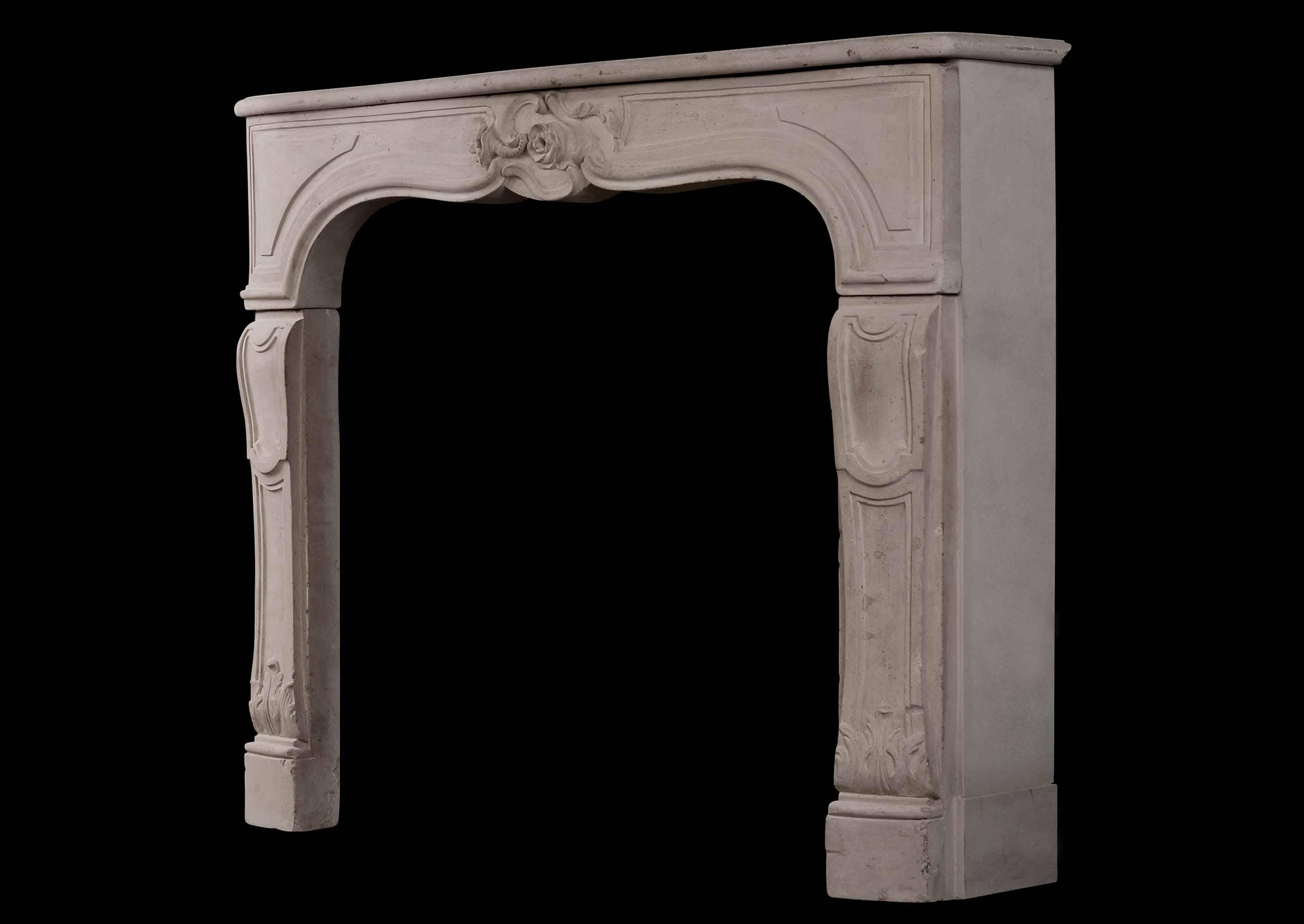 18th Century and Earlier Period 18th Century French Louis XV Limestone Fireplace For Sale