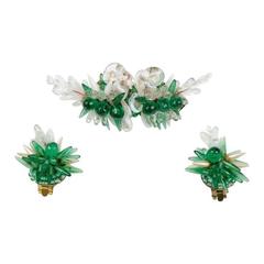 Rousselet poured glass brooch and matching earrings, 1950s