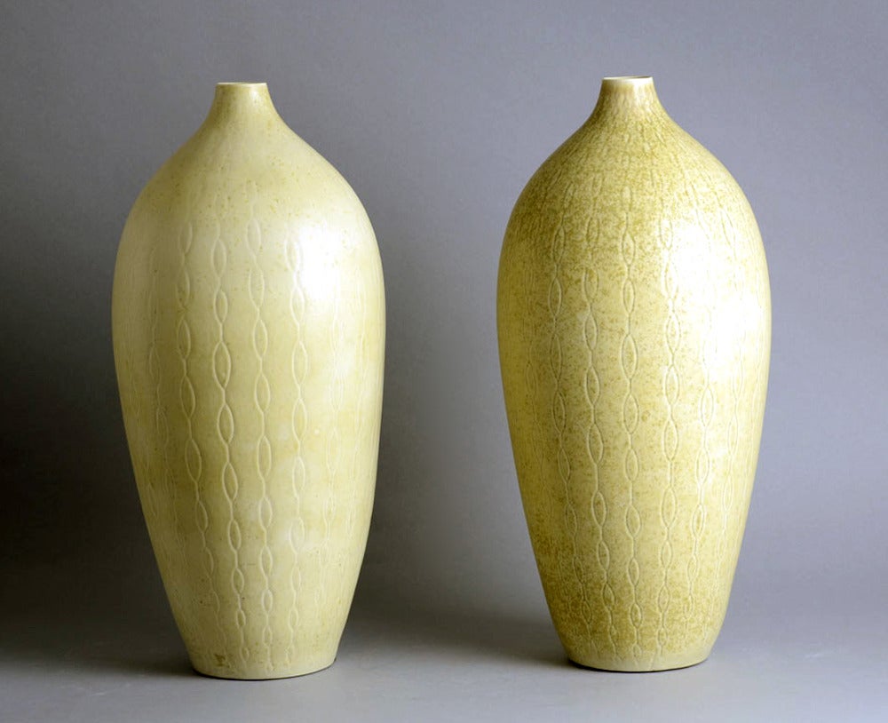 Carl Harry Stalhane for Rorstrand, Pair of Monumental Vases with Cream Glaze