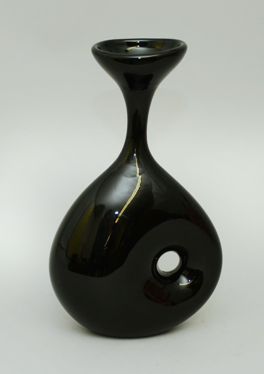 Mid-20th Century Vicke Lindstrand for Kosta, pierced black glass vase 1955