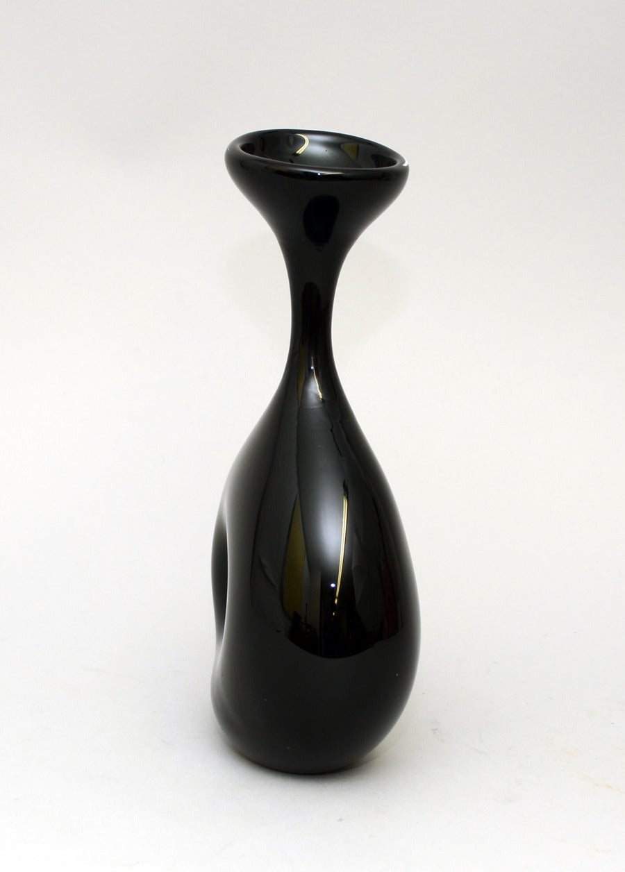 Mid-Century Modern Vicke Lindstrand for Kosta, pierced black glass vase 1955
