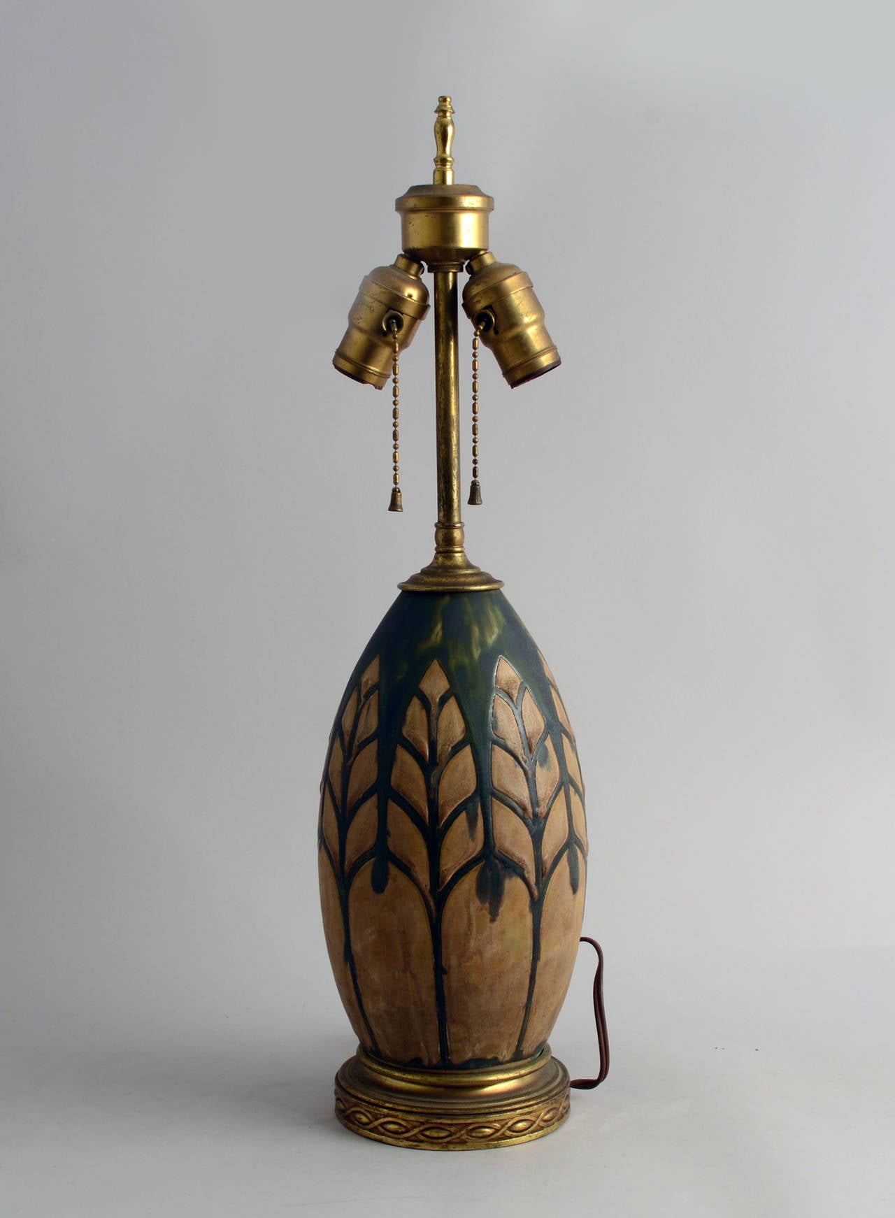 Charles Catteau ceramic "Feuilles" lamp, 1920s,  Boch Frères