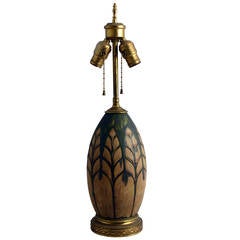 Charles Catteau ceramic "Feuilles" lamp, 1920s,  Boch Frères
