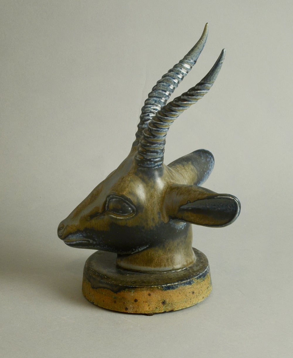 Axel Salto for Saxbo, Antelope Head Sculpture with Blue Glaze In Excellent Condition For Sale In New York, NY