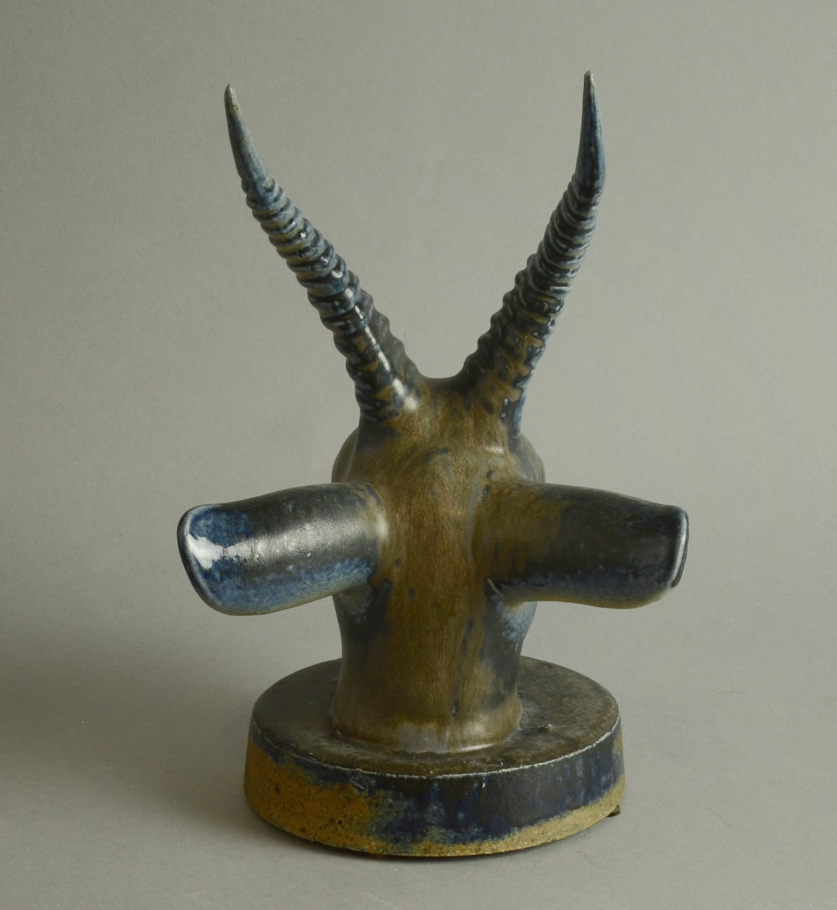 Mid-20th Century Axel Salto for Saxbo, Antelope Head Sculpture with Blue Glaze For Sale