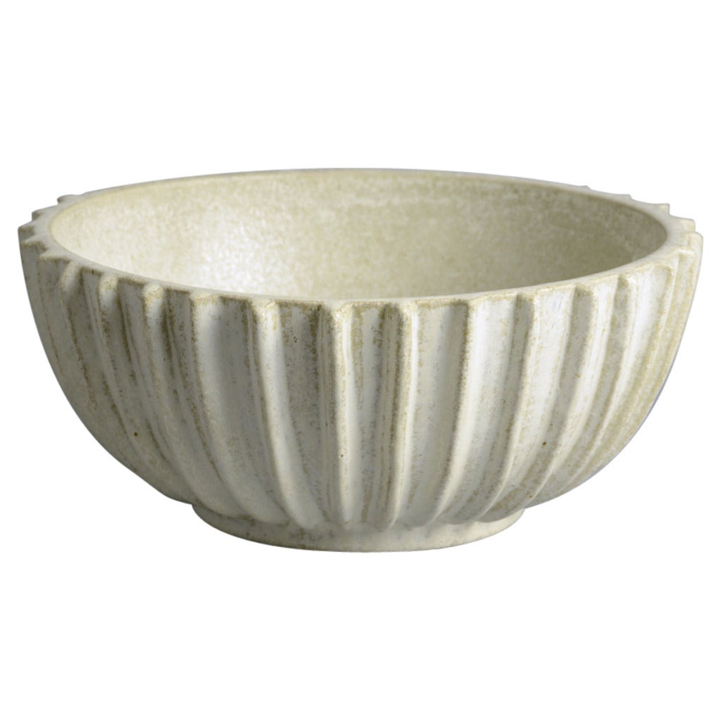 Arne Bang Stoneware Ribbed Bowl with White Glaze