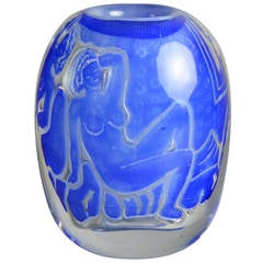 Edvin Ohrstrom for Orrefors, Ariel Vase In Blue and Clear Glass