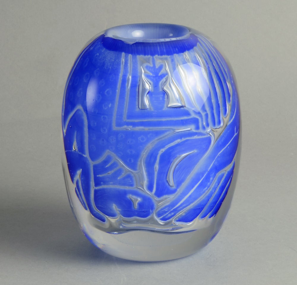 Edvin Ohrstrom for Orrefors, Ariel Vase In Blue and Clear Glass